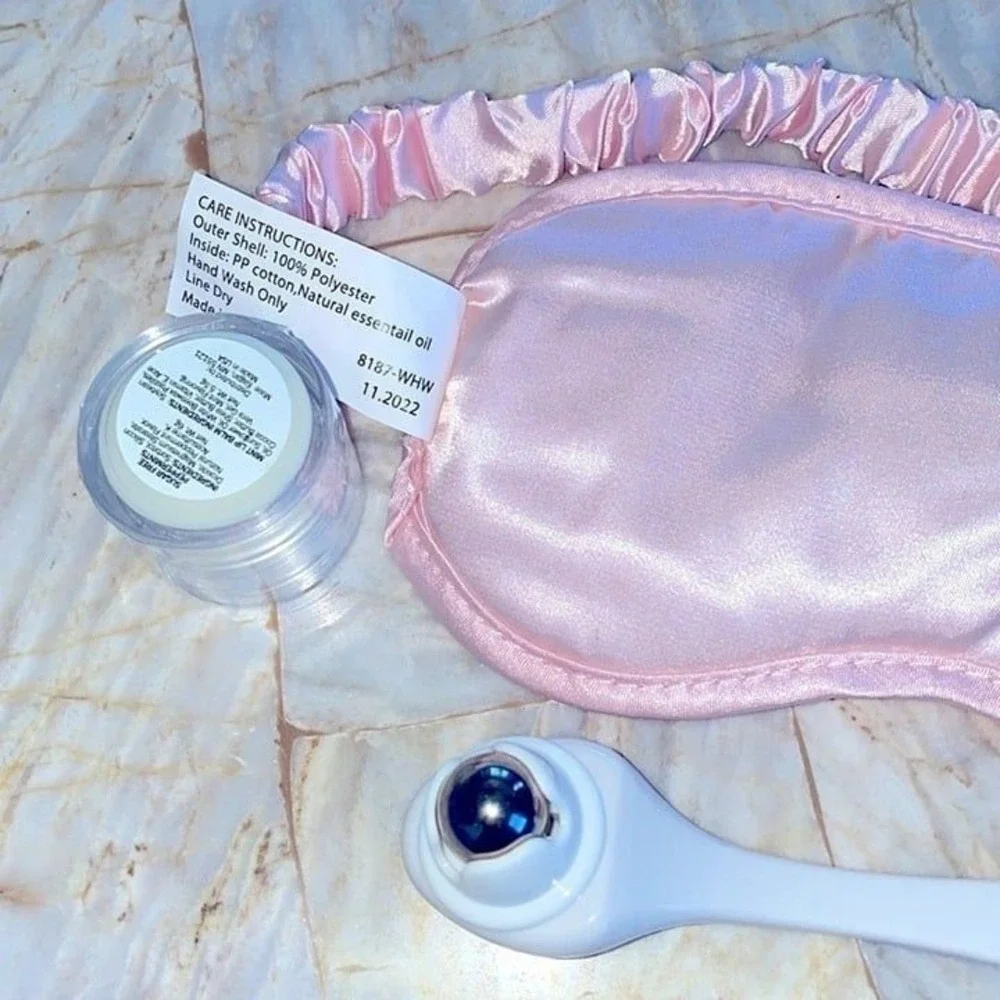 ARIEL Silk Sleep Mask Eye Mask , Cascade Under-Eye Roller,  lip balm